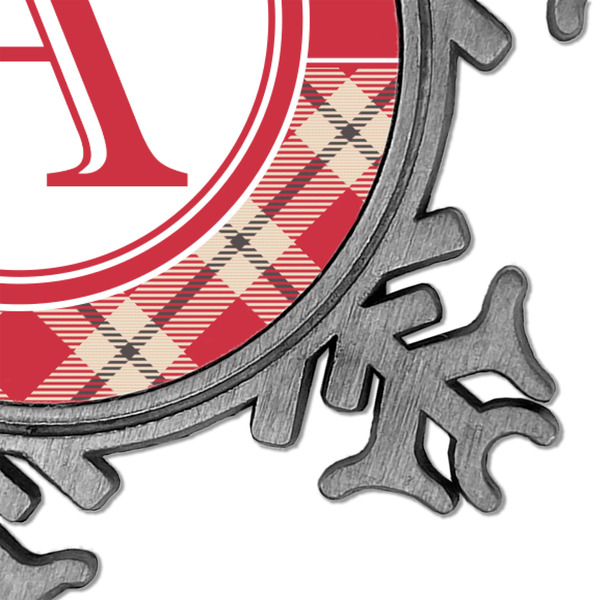 Red & Tan Plaid Vintage Snowflake - Detail