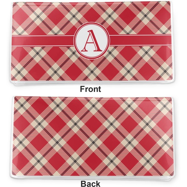 Red & Tan Plaid Vinyl Check Book Cover - Front and Back