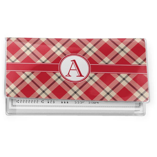 Custom Red & Tan Plaid Vinyl Checkbook Cover (Personalized)