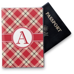 Red & Tan Plaid Vinyl Passport Holder (Personalized)
