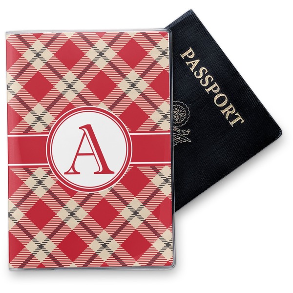 Custom Red & Tan Plaid Vinyl Passport Holder (Personalized)