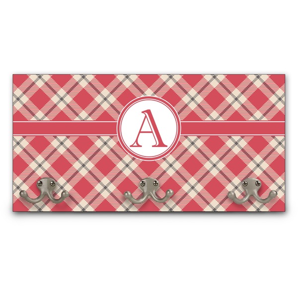 Custom Red & Tan Plaid Wall Mounted Coat Rack (Personalized)