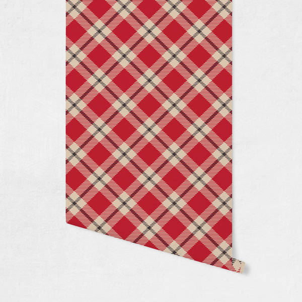 Red & Tan Plaid Wallpaper on Wall