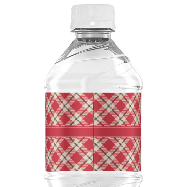 Red & Tan Plaid Water Bottle Label - Back View