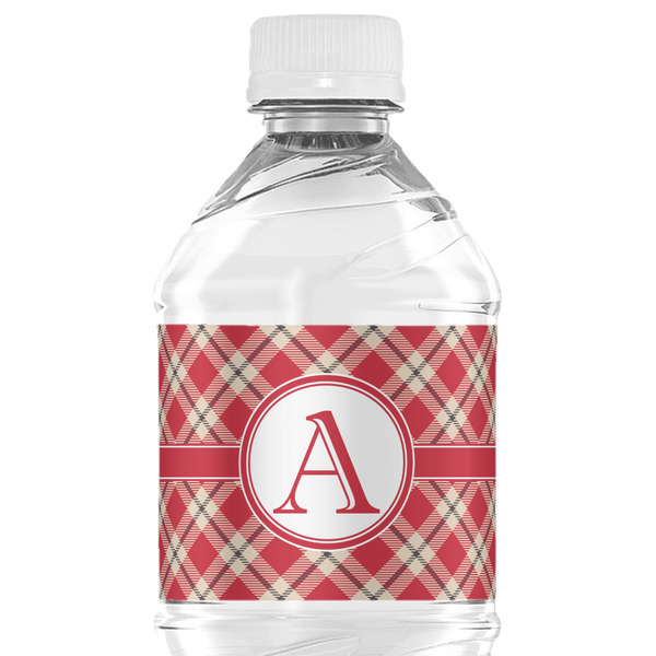 Custom Red & Tan Plaid Water Bottle Labels - Custom Sized (Personalized)
