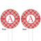 Red & Tan Plaid White Plastic 4" Food Pick - Round - Double Sided - Front & Back