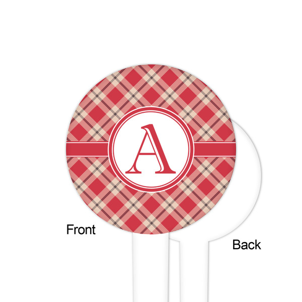 Red & Tan Plaid White Plastic 4" Food Pick - Round - Single Sided - Front & Back