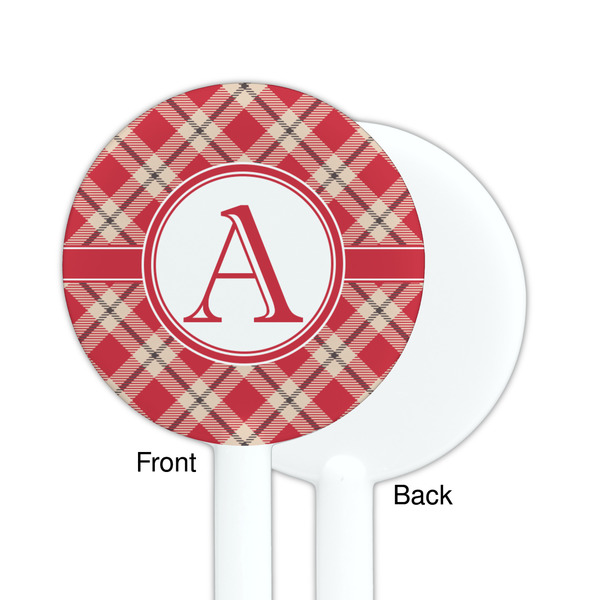 Red & Tan Plaid White Plastic 5.5" Stir Stick - Single Sided - Round - Front & Back
