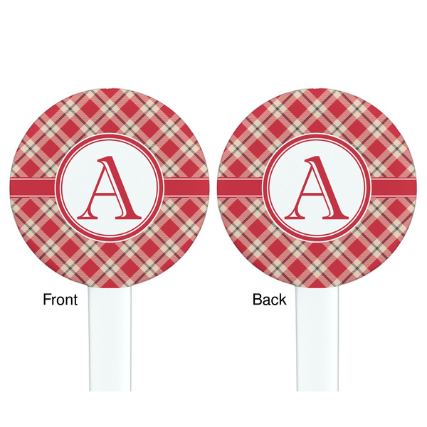 Red & Tan Plaid White Plastic 7" Stir Stick - Double Sided - Round - Front & Back