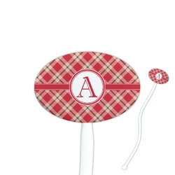 Red & Tan Plaid 7" Oval Plastic Stir Sticks - White - Double Sided (Personalized)
