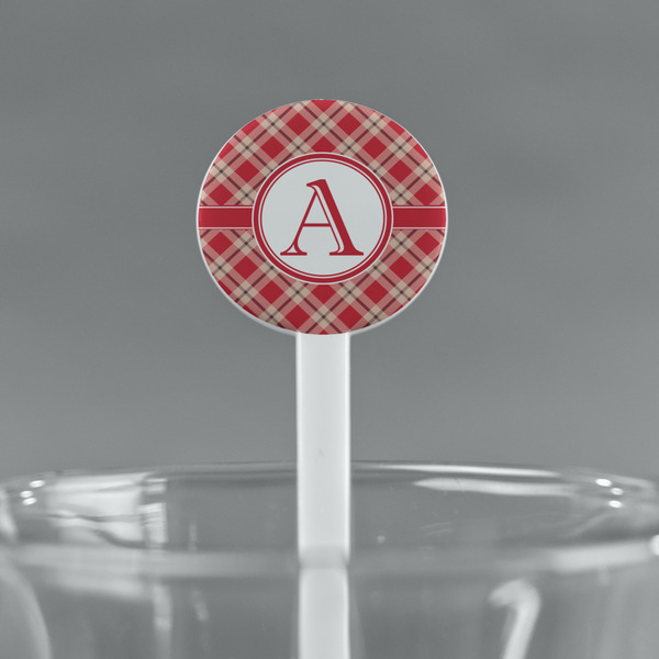Red & Tan Plaid White Plastic 7" Stir Stick - Round - Main