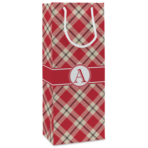 Custom Red & Tan Plaid Wine Gift Bags - Gloss (Personalized)