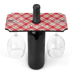 Red & Tan Plaid Wine Bottle & Glass Holder (Personalized)