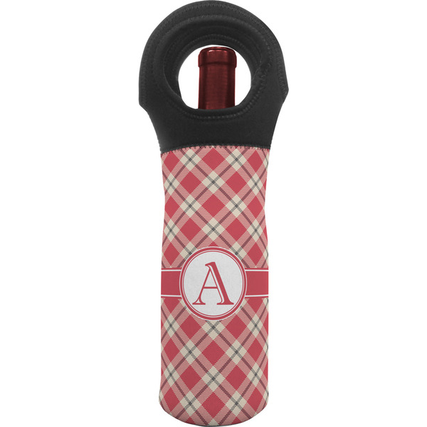 Custom Red & Tan Plaid Wine Tote Bag (Personalized)