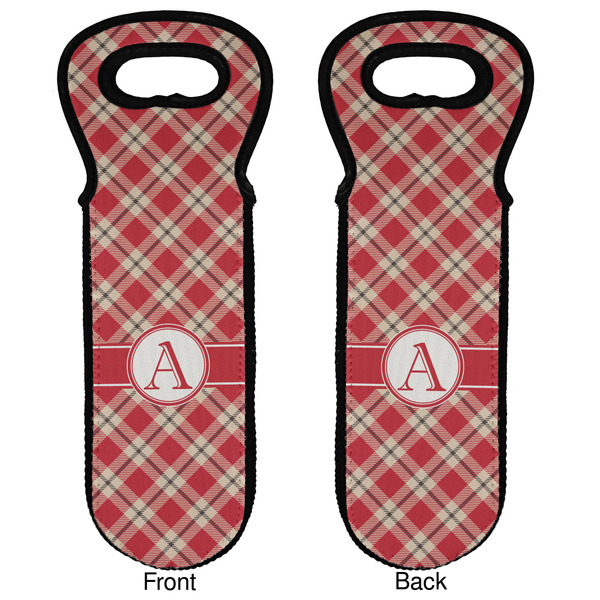 Red & Tan Plaid Wine Tote Front & Back