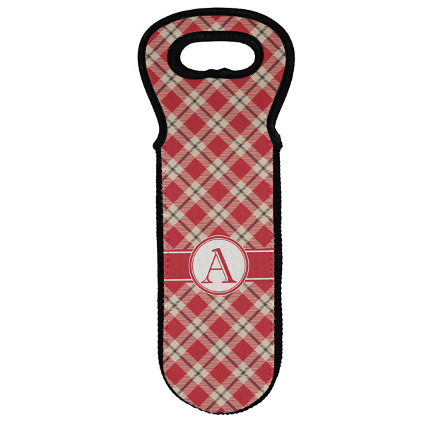 Custom Red & Tan Plaid Wine Tote Bag (Personalized)