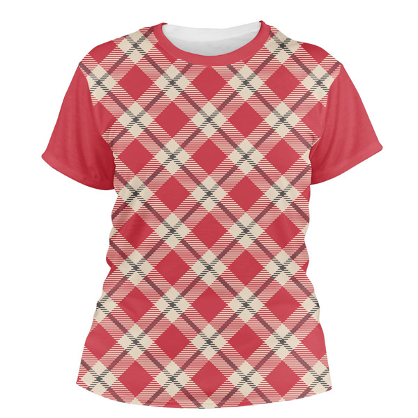 Custom Red & Tan Plaid Women's Crew T-Shirt - X Large