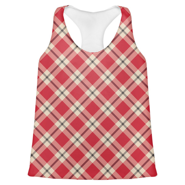 Custom Red & Tan Plaid Womens Racerback Tank Top - 2X Large