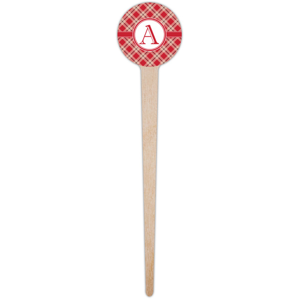 Red & Tan Plaid Wooden 4" Food Pick - Round - Single Pick