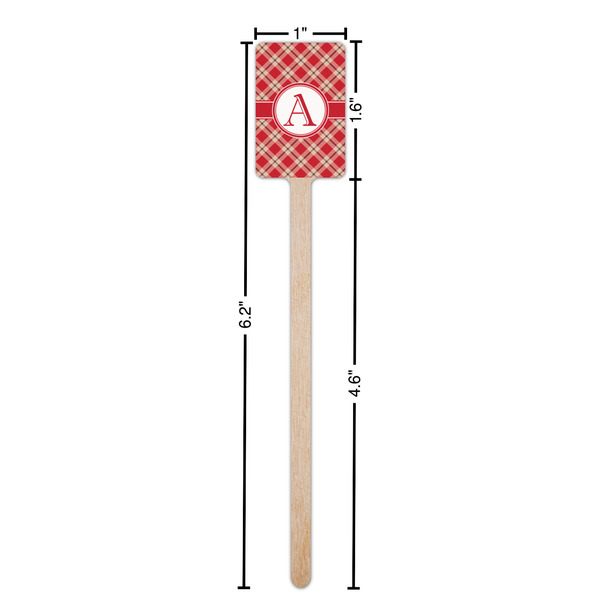 Red & Tan Plaid Wooden 6.25" Stir Stick - Rectangular - Dimensions