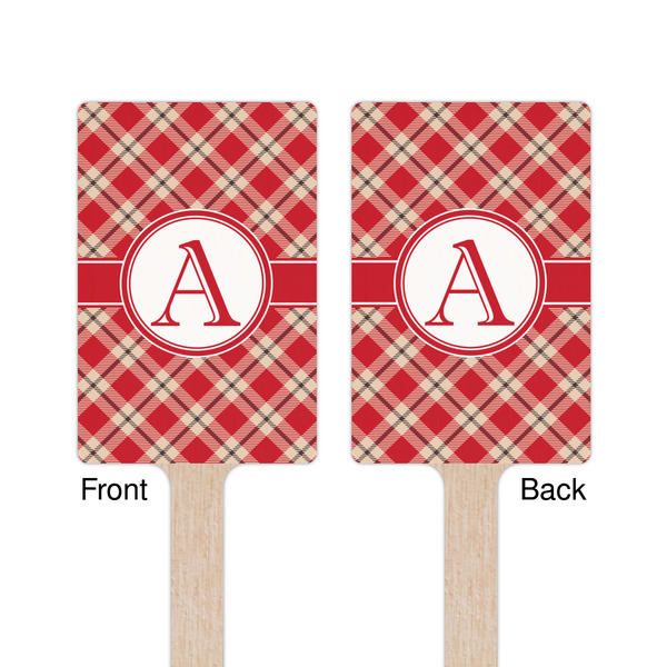 Red & Tan Plaid Wooden 6.25" Stir Stick - Rectangular - Double Sided - Front & Back