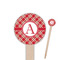 Red & Tan Plaid Wooden 6" Food Pick - Round - Closeup