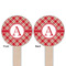 Red & Tan Plaid Wooden 6" Food Pick - Round - Double Sided - Front & Back