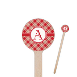 Red & Tan Plaid 6" Round Wooden Stir Sticks - Single Sided (Personalized)
