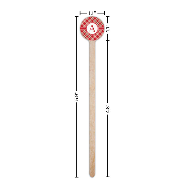 Red & Tan Plaid Wooden 6" Stir Stick - Round - Dimensions