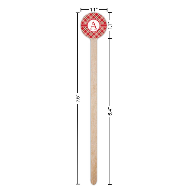 Red & Tan Plaid Wooden 7.5" Stir Stick - Round - Dimensions