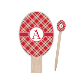 Red & Tan Plaid Oval Wooden Food Picks (Personalized)