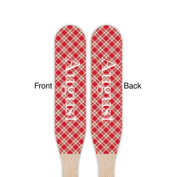 Red & Tan Plaid Wooden Food Pick - Paddle - Double Sided - Front & Back