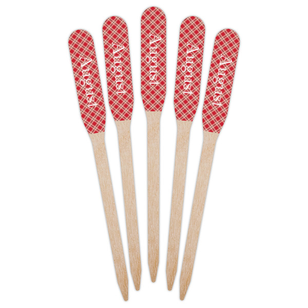 Red & Tan Plaid Wooden Food Pick - Paddle - Fan View