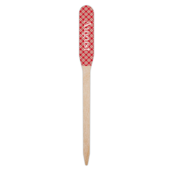 Red & Tan Plaid Wooden Food Pick - Paddle - Single Pick