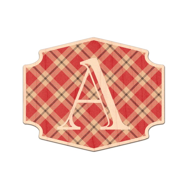 Custom Red & Tan Plaid Genuine Maple or Cherry Wood Sticker (Personalized)