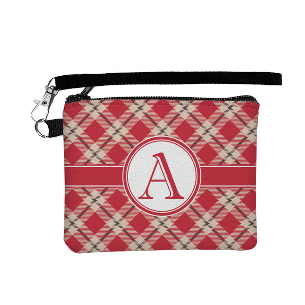 Custom Red & Tan Plaid Wristlet ID Case w/ Initial