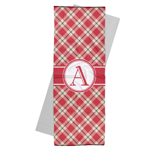 Custom Red & Tan Plaid Yoga Mat Towel (Personalized)