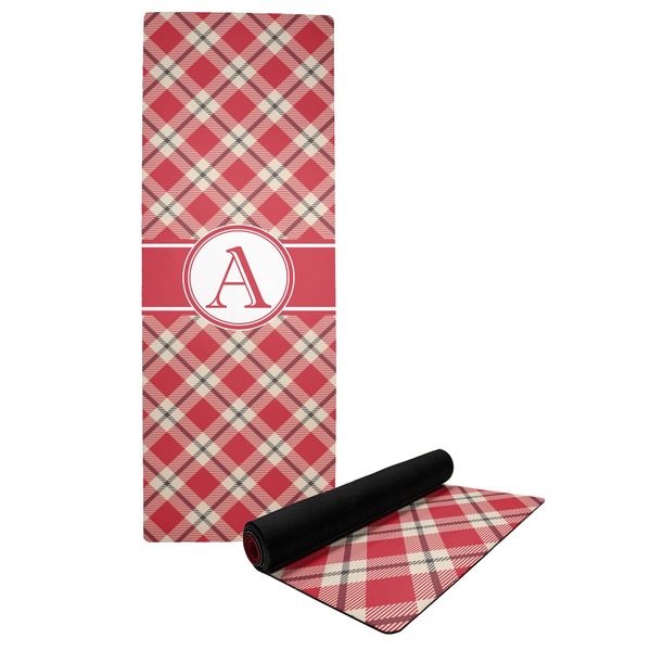 Custom Red & Tan Plaid Yoga Mat (Personalized)