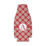 Red & Tan Plaid Zipper Bottle Cooler (Personalized)