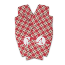 Red & Tan Plaid Zipper Bottle Cooler - Set of 4 (Personalized)