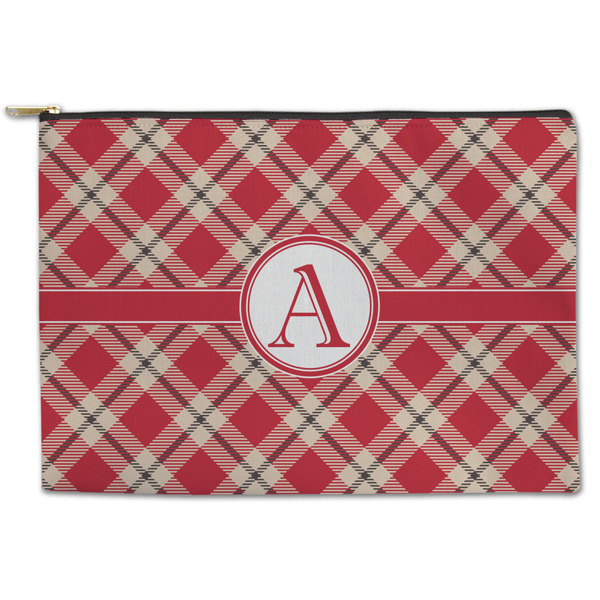 Custom Red & Tan Plaid Zipper Pouch (Personalized)