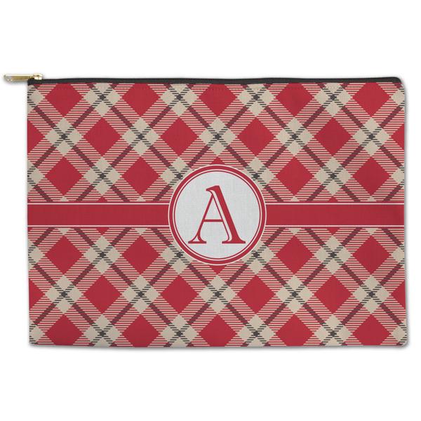 Custom Red & Tan Plaid Zipper Pouch - Large - 12.5"x8.5" (Personalized)