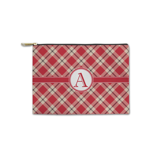 Custom Red & Tan Plaid Zipper Pouch - Small - 8.5"x6" (Personalized)