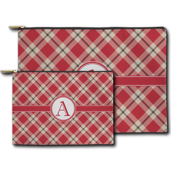 Red & Tan Plaid Zippered Pouches - Size Comparison