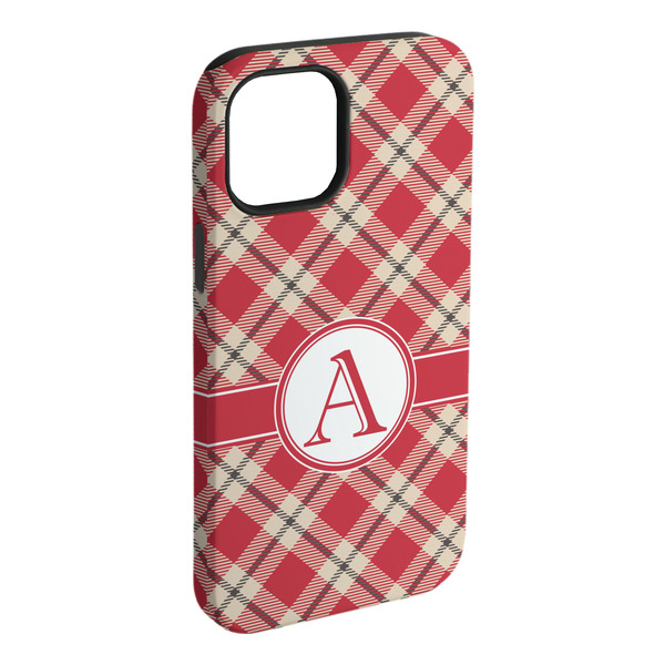 Custom Red & Tan Plaid iPhone Case - Rubber Lined - iPhone 15 Plus (Personalized)