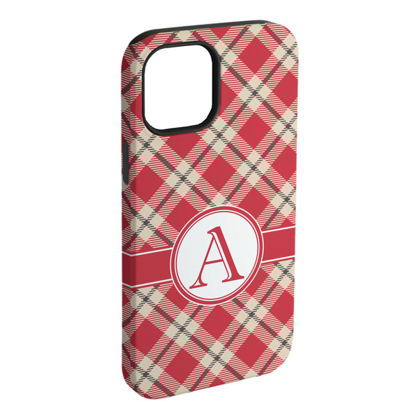 Custom Red & Tan Plaid iPhone Case - Rubber Lined - iPhone 15 Pro Max (Personalized)
