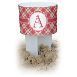 Red & Tan Plaid White Beach Spiker Drink Holder (Personalized)