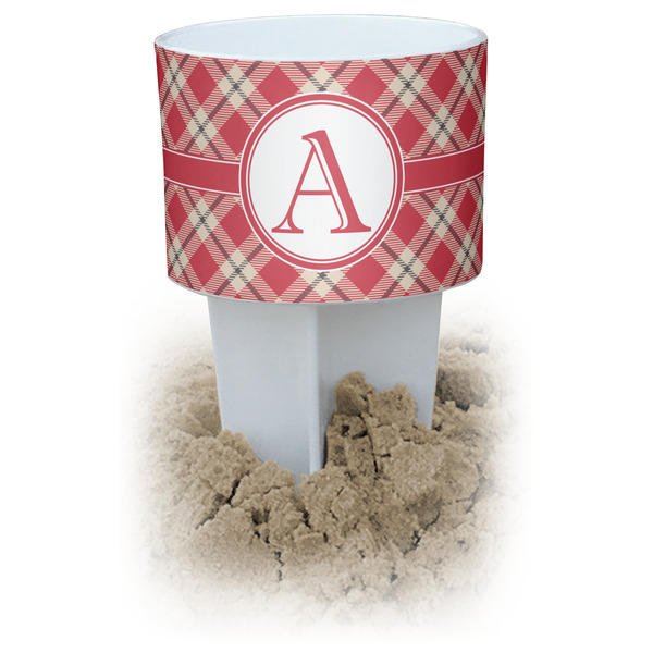 Custom Red & Tan Plaid Beach Spiker Drink Holder (Personalized)