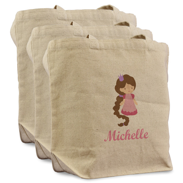 Custom Princess Print Reusable Cotton Grocery Bags - Set of 3 (Personalized)