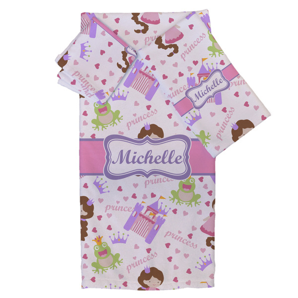 Custom Princess Print Bath Towel Set - 3 Pcs (Personalized)